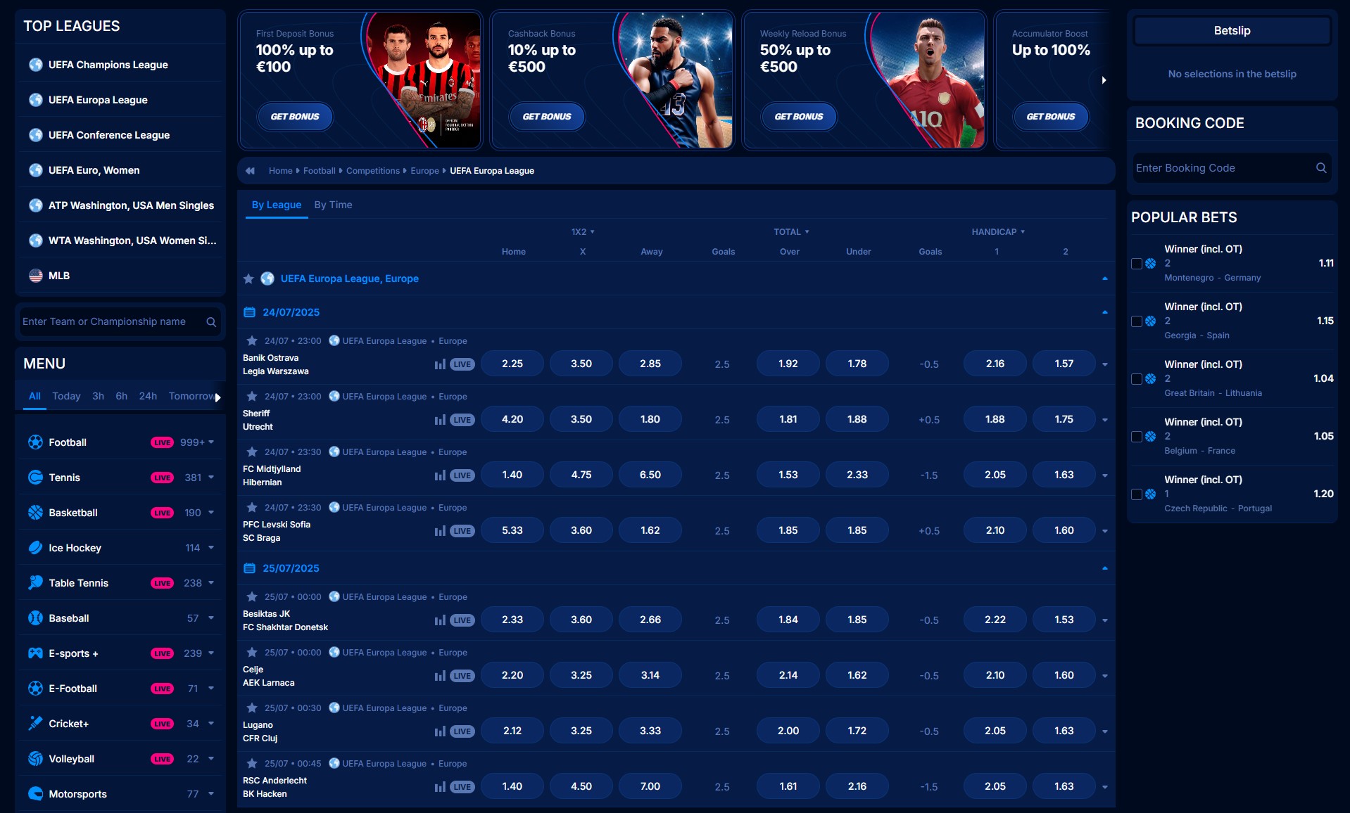 Screenshot der Live-Wetten-Oberfläche